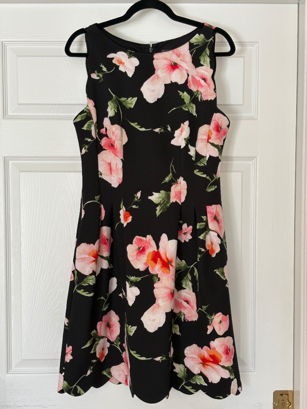 Vince Camuto Scuba Floral Scalloped Hem Fit & Flare Dress, Sz 12